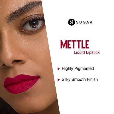 SUGAR Cosmetics Mettle Liquid Lipstick - 10 Mimosa (Deep pinkish red with blue undertone) 7 ML - Liquid Lipsticks