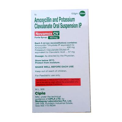 Novamox CV Forte 457mg TANGY ORANGE FLAVOUR Syrup 30ml - Bacterial Infections-Pen