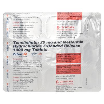 Ziten M 20/1000mg Tablet 15'S - Diabetes-Ant