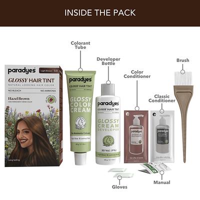 Paradyes Semi-Permanent Hazel Brown Glossy Hair Tint, Enriched with Herbal Extracts, Light Brown 160 gm - Crème