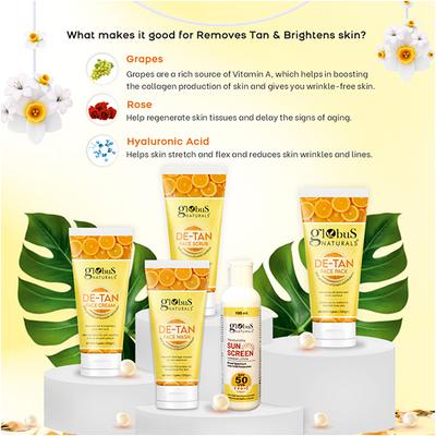 Globus Naturals De-Tan Diwali Glow Gift Box -Face Wash 100gm, Face Scrub 100gm, Face Cream 100gm, Face Pack 100gm, and Sunscreen Lotion 100ml 1's - Makeup Kits & Sets