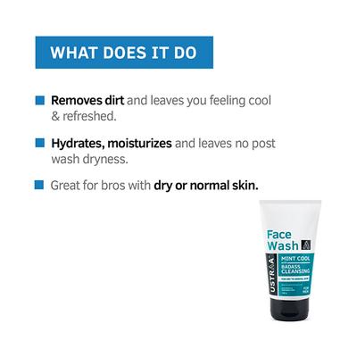 Ustraa Men's Face Wash for Dry Skin To Normal Skin -With Pine Bark & Peppermint Mint Cool 100gm - Face Wash & Cleansers