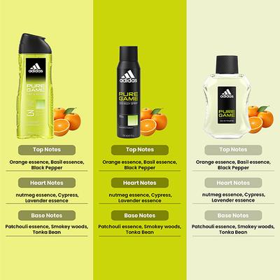 Adidas Pure Game Eau De Toilette 100ml + Deodorant Spray 150ml + 3-In-1 Shower Gel 400ml 3's - Men Deodorants/Roll-Ons