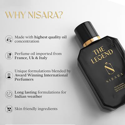 Nisara The Legend Perfume Long Lasting Fragrance Aromatic Woody Amber Eau De Parfum For Men 100 ml - Men Perfumes (Edt/Edp)