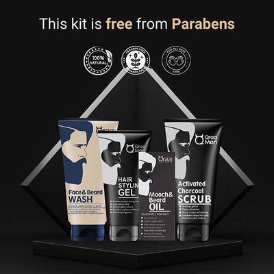 Qraa Men Look Good Kit, (Face Wash, Styling Gel, Scrub and Beard Oil), Premium Gift Box for Men 1's - Face Washes