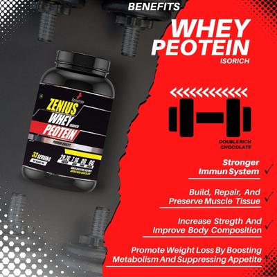 Zenius Whey Isorich Peotein Powder - Double Rich Chocolate Flavour 1 kg - Whey Proteins