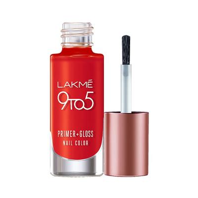 Lakme 9To5 Primer + Gloss Nail Colour Red Splash 6 Ml - Nail Polish
