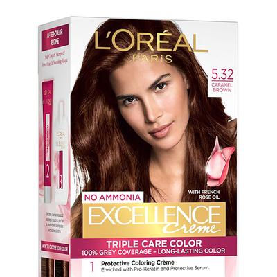 Loreal Paris Excellence Creme Hair Color No Ammonia with French Rose Oil Triple Care Color, 5.32 Caramel Brown 100gm+72ml 1's - Crème