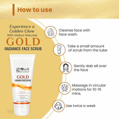 Globus Naturals Gold Radiance Anti Ageing & Brightening Face Scrub Enriched with Saffron 100 gm - Scrubs & Exfoliants