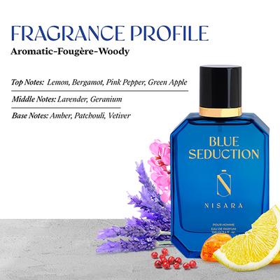 Nisara Blue Seduction Perfume Long Lasting Fragrance Aromatic Fougere Woody Eau De Parfum For Men 100 ml - Men Perfumes (Edt/Edp)