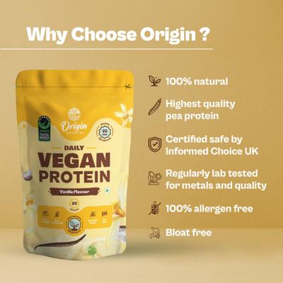 Origin Nutrition Vegan Protein Powder - Vanilla Flavour 780 gm - Protein Drink