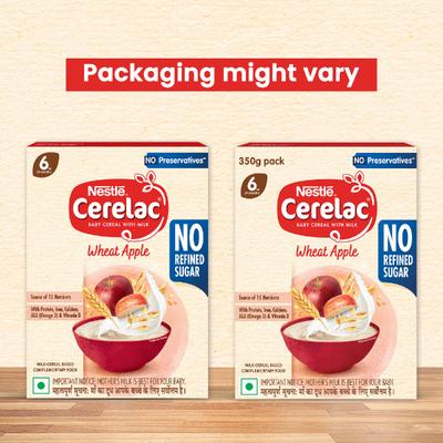 Nestle Cerelac Baby Food Cereal No Refined Sugar No Preservatives - Wheat Apple (For 6 Months to 24 Months Baby) 360g - Baby And Infant Supplements