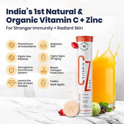 Wellbeing Nutrition Vitamin C + Zinc, Natural and Organic Immunity Booster, 100% RDA 1000mg Vitamin C - Vitamin C