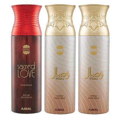 Ajmal Sacred Love & Wisal Deo & Wisal Deodorant Spray - For Women (Pack Of 3) 200 ml - Women Perfumes (Edt/Edp)