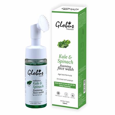 Globus Naturals Kale & Spinach Anti- Aging Foaming Face Wash With Silicon Face Massage Brush 150 ml - Face Wash & Cleansers
