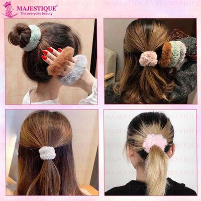 Majestique Fancy Spongy Hair Rubber Band Elastic Ponytail Holder Hair Accessories For Women And Girl - Multicolor 10's - Hair Clips/Bands
