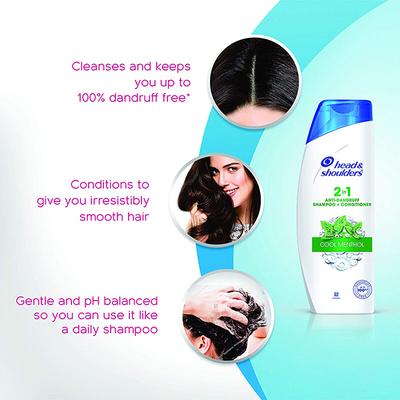 Head & Shoulders 2-in-1 Cool Menthol Anti Dandruff Shampoo + Conditioner for Women & Men 340 gm - Shampoos