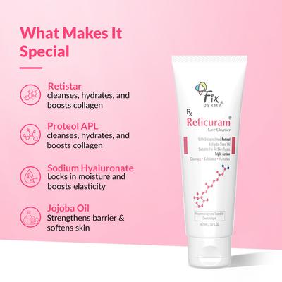 Fixderma 0.05%Retinol Reticuram for All Skin TypesRegulates Sebum Production Deep Pore Cleanser-75ml - Face Wash & Cleansers