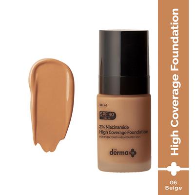 The Derma Co. 2% Niacinamide High Coverage Foundation,1% Hyaluronic Acid and SPF 40 PA+++ for 12 Hr- 06 Beige 30 gm - Foundation