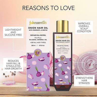 Fabessentials Onion Oil with Redensyl & Biotin Hair Fall Control Free from Silicone & Mineral Oil 200 ml - Hair Oils