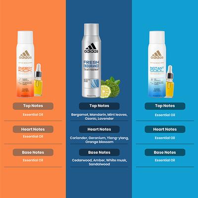 Adidas Energy 100ml + Fresh Endurance 150ml + Instant Cool 100ml Deodorant Set 3's - Men Deodorants/Roll-Ons