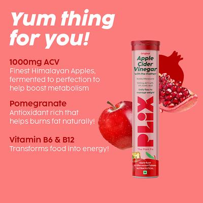 Plix The Plant Fix Apple Cider Vinegar Effervescent Tablet (Variety Pack), 60 Tablets 4's - Apple Cider Vinegar - Acv