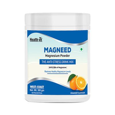 Healthvit Magneed Magnesium Powder - Orange Flavour 300 gm - Calcium And Minerals