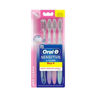 Oral B Sensitive & Gums Extra Softs Manual Toothbrush For Adults, Multicolor 4's - Toothbrushes