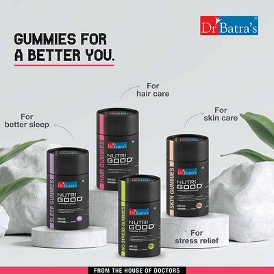 Dr Batras Nutrigood Biotin Hair Gummies for Strong & Healthy Hair With Grape Seed Extract, Vitamins & Zinc for Nourishment & Protection - 60 Gummies 1's - Hair & Skin