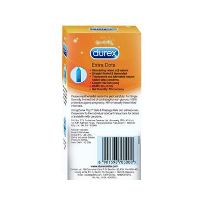 Durex Condoms - Extra Dots 10's - Plain/Flavoured Condoms