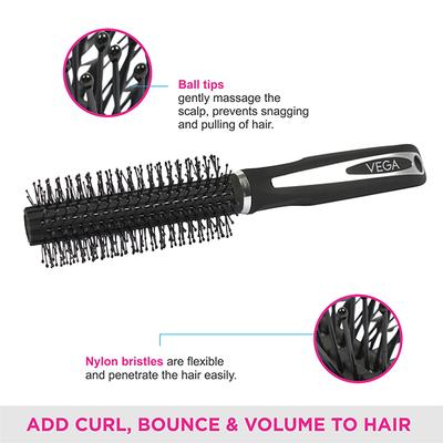 Vega Round Hair Brush for Adding Curls, Volume and Waves In Hairs, Men and Women, (E7-RB) 98 gm - Hair Brushes
