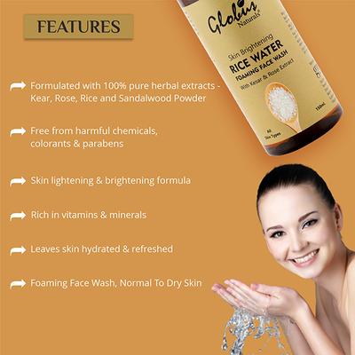 Globus Naturals Skin Brightening Rice Water Foaming Face Wash 150 ml - Face Wash & Cleansers
