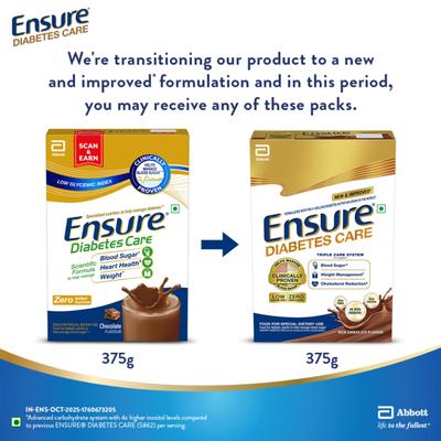 Ensure Diabetes Care Specialized Nutrition Drink Refill - Chocolate Flavour 375 g - Diabetes (Fitness)