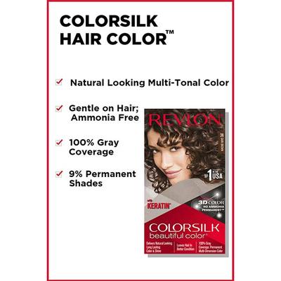 Revlon Colorsilk Hair Color with Keratin 3D Color No Ammonia- 3N Dark Brown 91.8ml + Free Outrageous Shampoo 90ml 1's - Crème