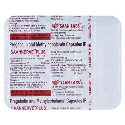 SAANNERVE PLUS Capsule 10's - Neuropathic Pain-Dru