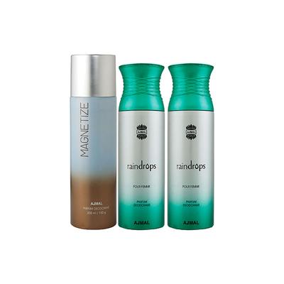 Ajmal 1 Magnetize And 2 Raindrops Femme Deodorants Pack of 3 200 ml - Deodorants/Roll-Ons