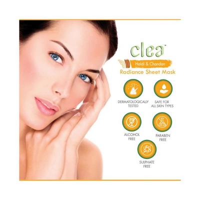 Clea Haldi & Chandan Face Sheet Mask Radiance Face Sheet Mask Dermatologically Tested Made with Natural Actives 20 gm - Masks & Peels