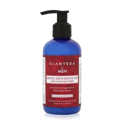 Glamveda Men Glycolic Acid and Salicylic Acid Anti Acne Face Wash 200 ml - Face Washes
