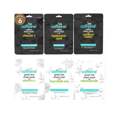 mCaffeine Hydrating & Clarifying Face Sheet Masks with Green Tea & Coffee - Value 120g 6's - Sheet Masks