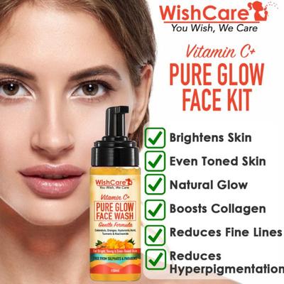 WishCare Vitamin C+ Pure Glow Face Wash - with Vitamin C Hyaluronic Acid Niacinamide Oranges Calendula & Turmeric 150 ml - Face Washes