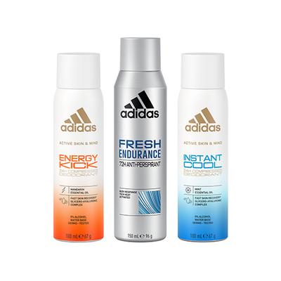 Adidas Energy 100ml + Fresh Endurance 150ml + Instant Cool 100ml Deodorant Set 3's - Men Deodorants/Roll-Ons