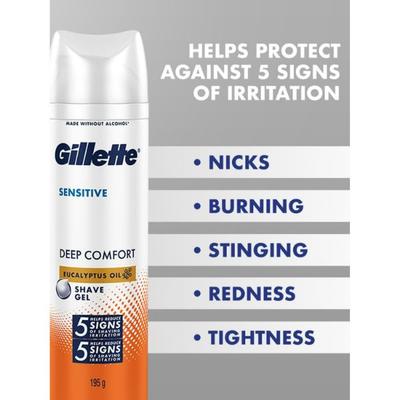 Gillette Sensitive Shavegel, Deep Comfort with Eucalyptus Oil - Shaving Gels