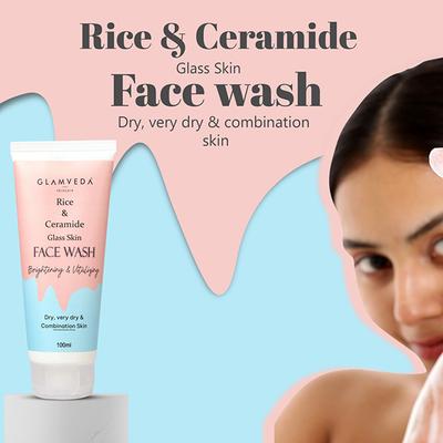 Glamveda Rice & Ceramide Korean Glass Skin Face WashFor Dry, Sensitive & Combination Skin Types 100 ml - Face Wash & Cleansers