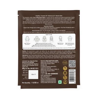 WOW Skin Science Apple Cider Vinegar Natural Fiber Cupra Face Lifting Sheet Mask 25 ml - Sheet Masks