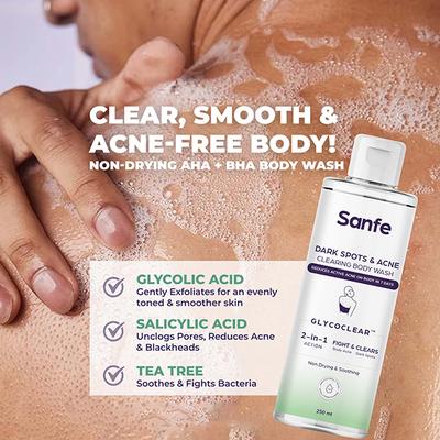 Sanfe Dark Spots and Acne Clearing Body Wash Prevents Body Acne, Bumpy Skin and Fades Dark Spots 250 ml - Shower Gels & Body Wash