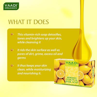 Vaadi Herbals Handmade Soap with Essential Oils - Refreshing Lemon & Basil 75gm - Soaps