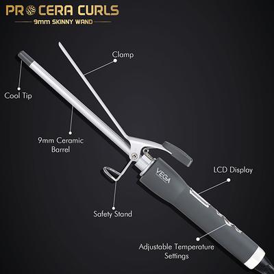 VEGA Professional Pro Cera Curls 9mm Barrel Skinny Hair Curler with Adjustable Temperature, VPMCT-07 1's - Rollers & Curlers