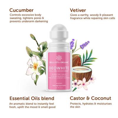 Bella Vita Organic Deowhite Underarm Whitening Natural Roll On Deodorant 75 ml - Women Deodorants/Roll-Ons
