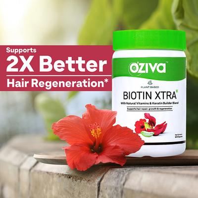 Oziva Plant Based Biotin Xtra, 7000 Mcg+ Biotin with Hair Growth with Keratin Builder, Vitamin for Hair Growth, Repair and Regeneration, Veg Capsules 60's - Hair & Skin