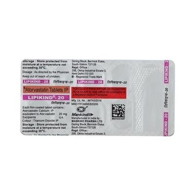 Lipikind 20mg Tablet 10'S - High Cholesterol-Dys
